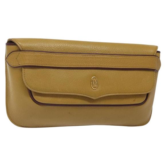CARTIER Clutch Bag Leather Yellow Gold Auth BA2312